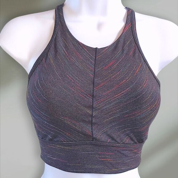 prAna Itzel High Neck Ladder Back Grey Pink Blue Yellow Sports Bra Women's XS - Picture 5 of 10